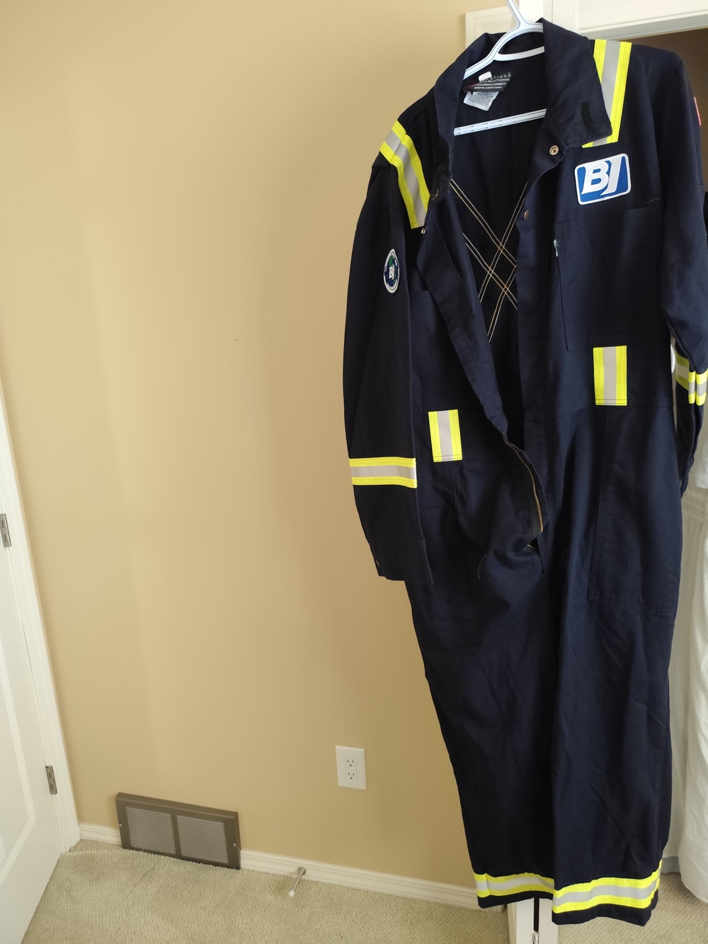 Navy Kids One-Piece Coverall with Yellow Reflective Trim